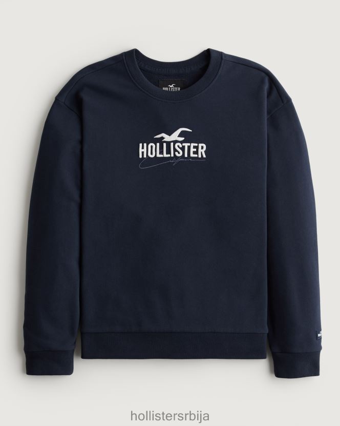 JVRN67865 опуштена дуксерица са логом мушкарци морнарица Hollister врховима