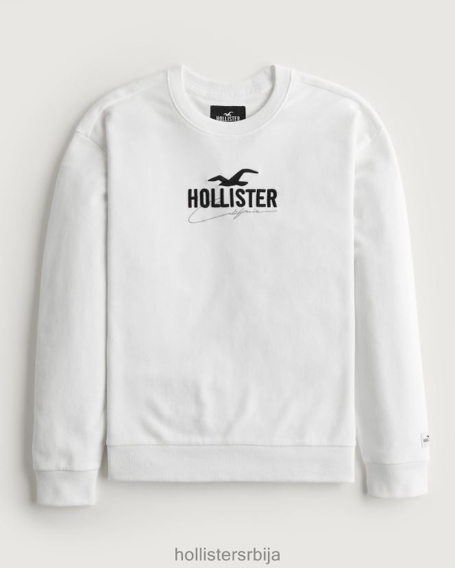 JVRN67956 опуштена дуксерица са логом мушкарци бео Hollister врховима