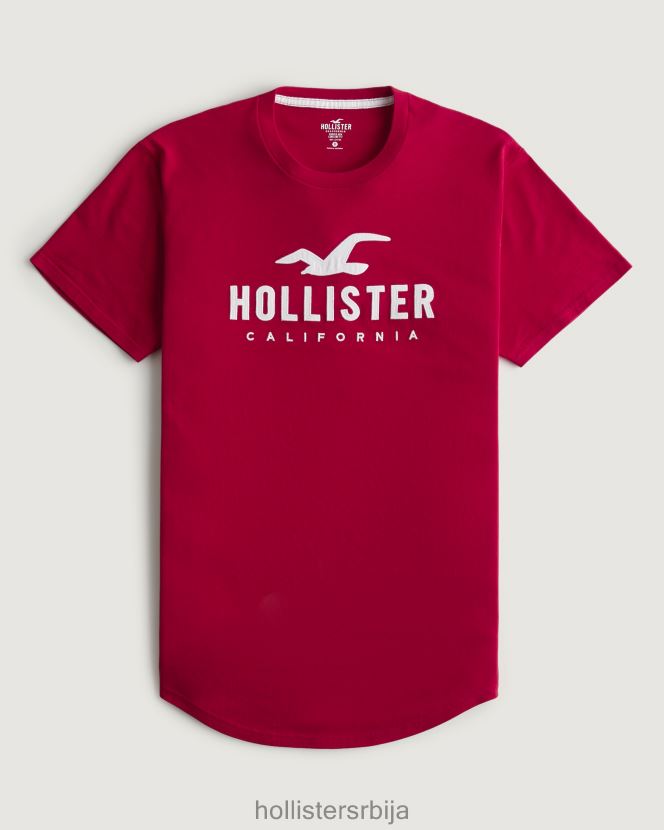 JVRN67926 Мајица са графиком са закривљеним рубом мушкарци црвена Hollister врховима