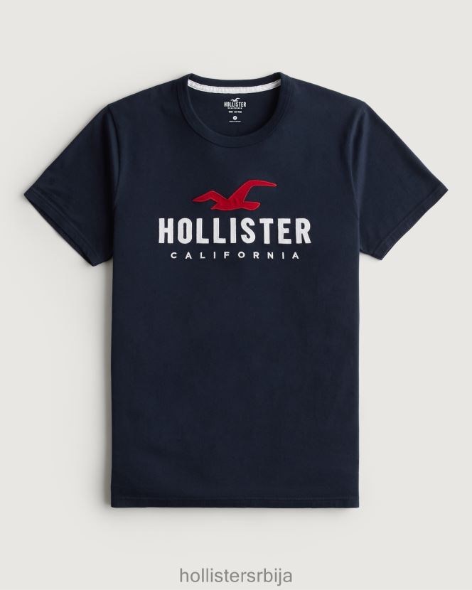 JVRN67944 памучна мајица са логотипом мушкарци морнарица Hollister врховима