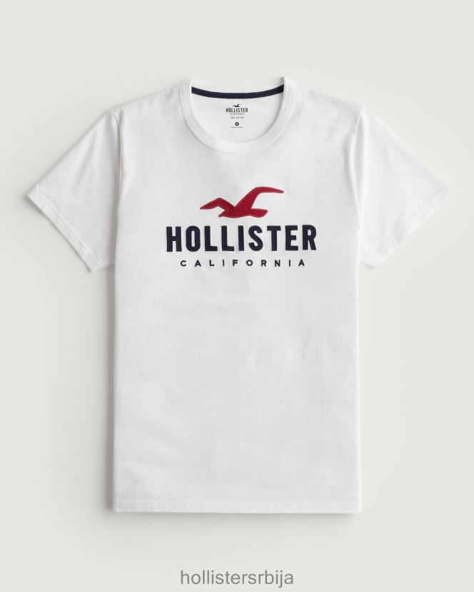 JVRN67971 памучна мајица са логотипом мушкарци бео Hollister врховима